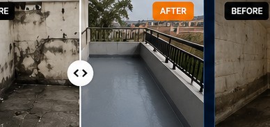 Balcony waterproofing before and after in Miyapur Hyderabad using acrylic waterproofing