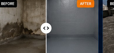 Basement waterproofing before and after in Gachibowli Hyderabad using PU grouting and coating