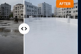 Commercial waterproofing project before and after in Hitec City Hyderabad using polyurea coating system